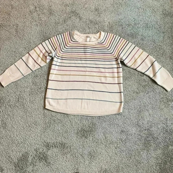 Talbots ivory teal mustard purple light purple blue striped sweater size large - Picture 1 of 8